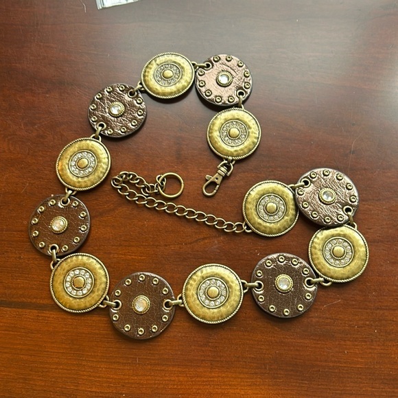 Accessories - Mixed media belt leather and metal discs lobster clasp 43” adjustable lengths